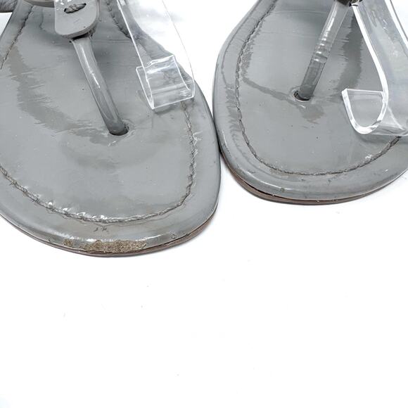 TORY BURCH Gray Grey Patent Leather Miller Classic Designer Logo Sandals Sz 8.5 - Picture 3 of 6